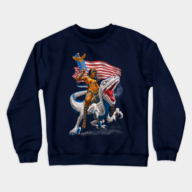 Liberty Patriotic Velociraptor Warrior Crewneck Sweatshirt by AyotaIllustration